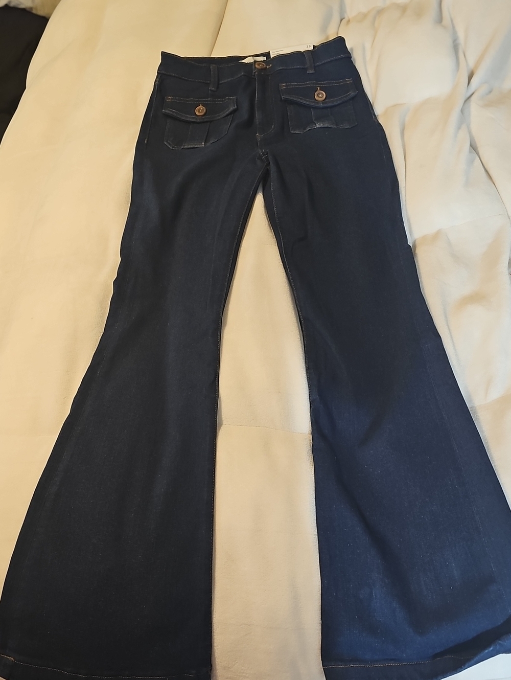 LOFT Dark Blue Flare Jeans with Front Flap Pockets